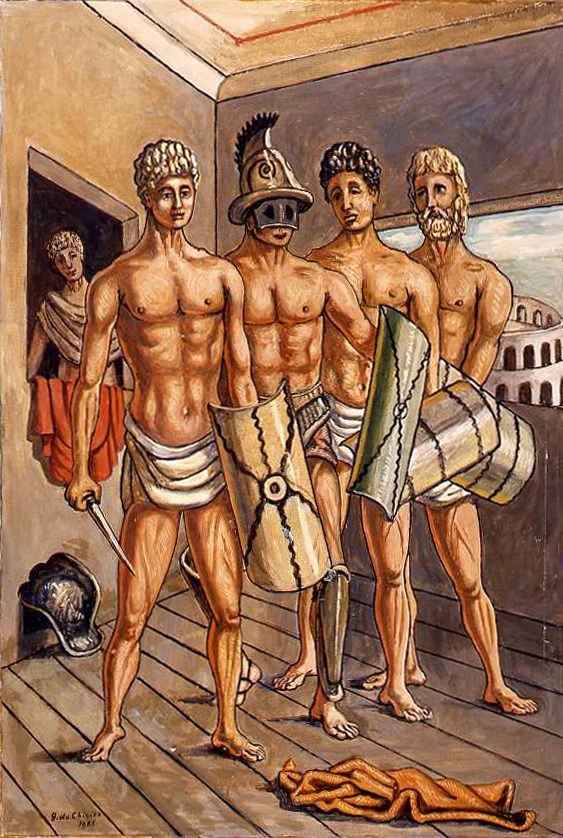 Giorgio De Chirico - 146, Quattro gladiatori nella stanza con vista Colosseo, 1965, Fondazione Giorgio e Isa de Chirico, Roma